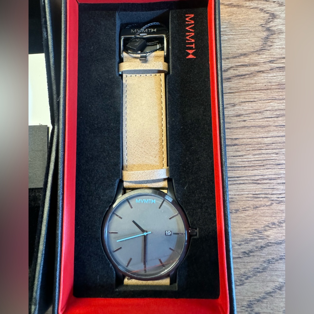 MVMT Silver and Tan Leather Watch